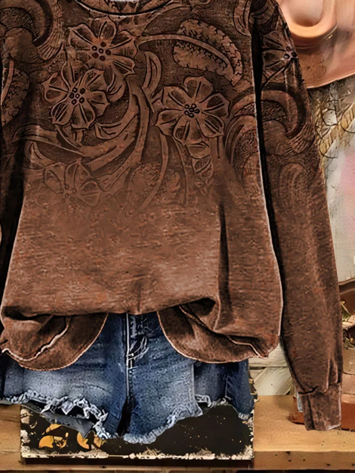 Casual Crew Neck Floral Sweatshirt Printing