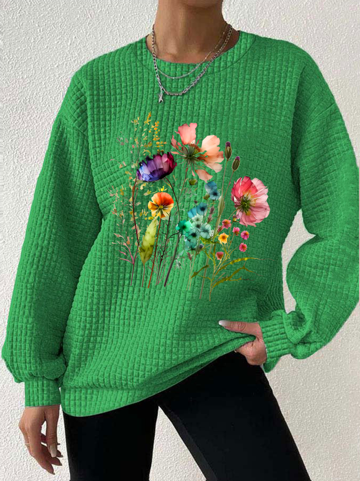 Casual Crew Neck Floral Sweatshirt
