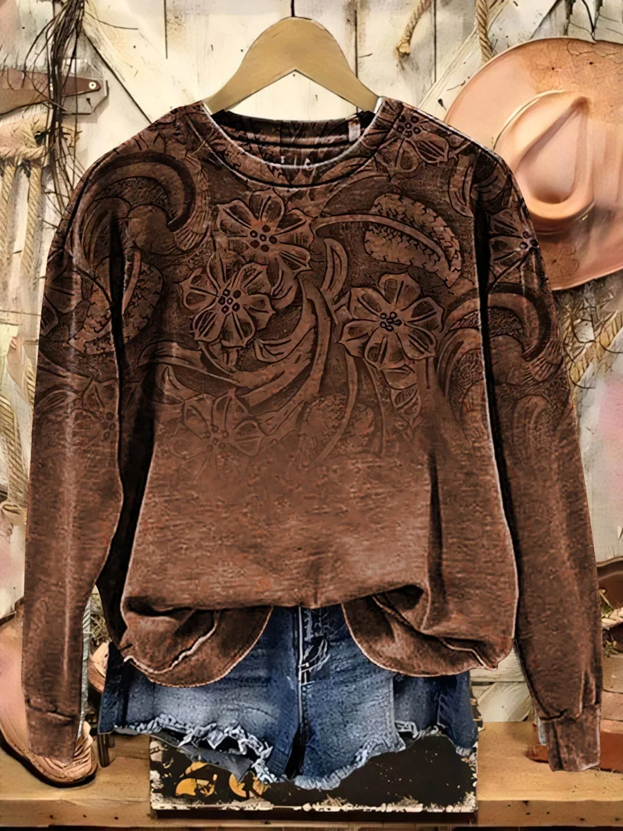 Casual Crew Neck Floral Sweatshirt Printing