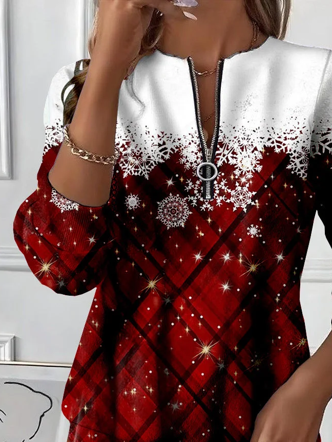 Casual Crew Neck Christmas Sweatshirt Printing