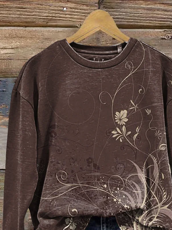 Casual Crew Neck Floral Sweatshirt Printing