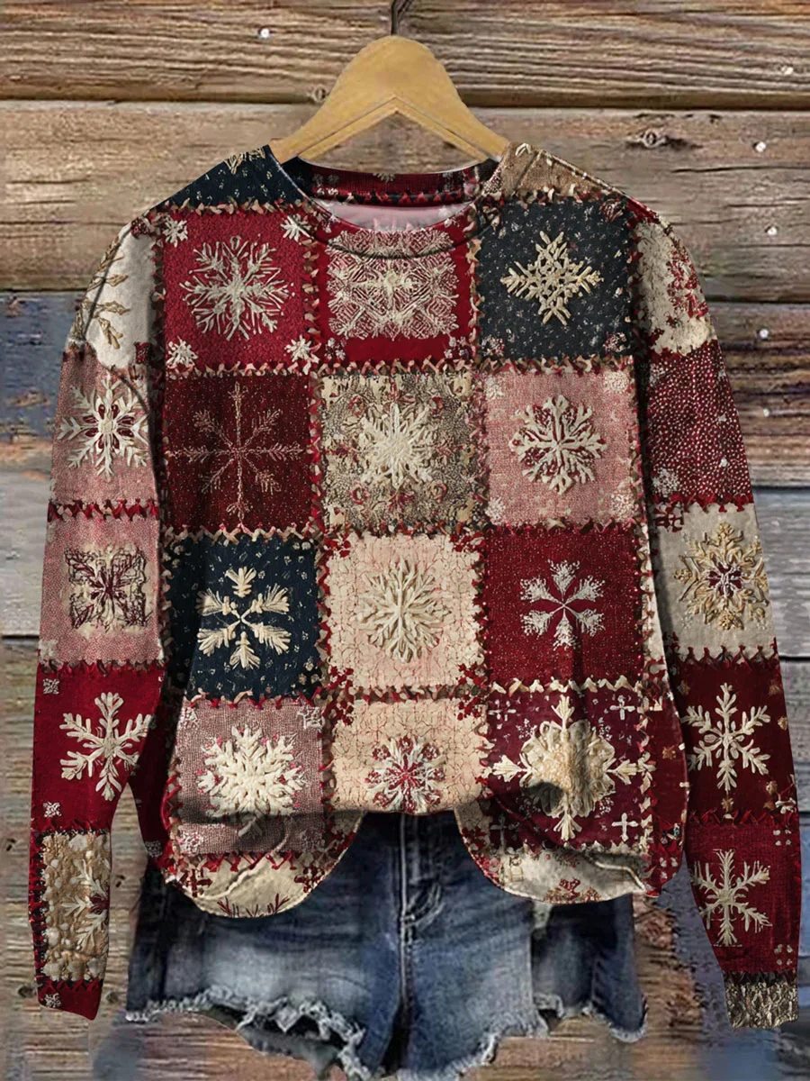 Casual Crew Neck Christmas Sweatshirt Printing