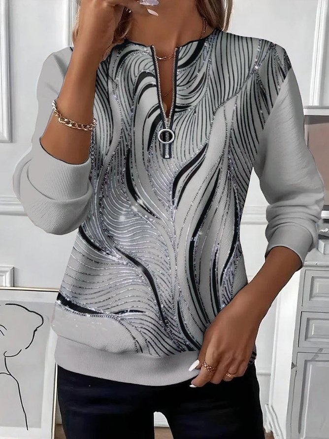 Casual Crew Neck Abstract Sweatshirt Printing