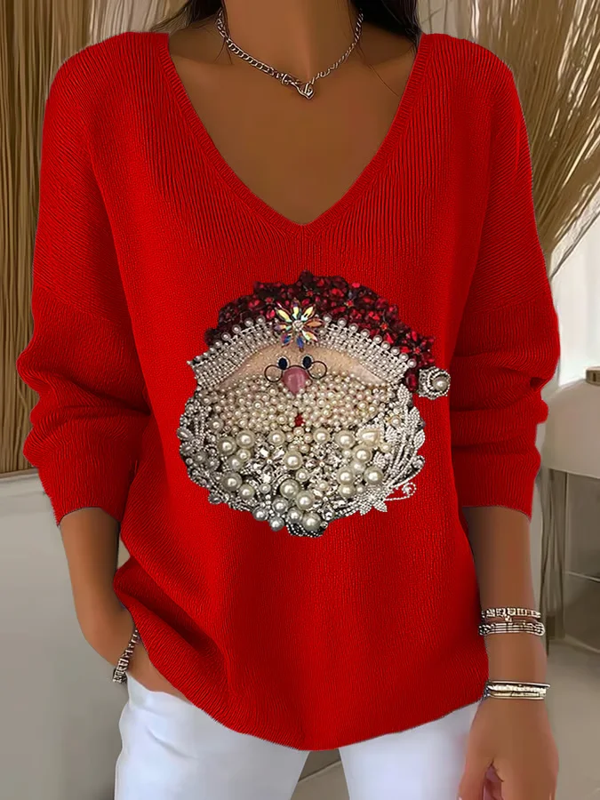 Casual Santa Claus V Neck Long Sleeve T-shirt