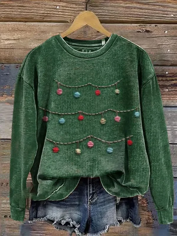 Casual Crew Neck Christmas Sweatshirt Printing