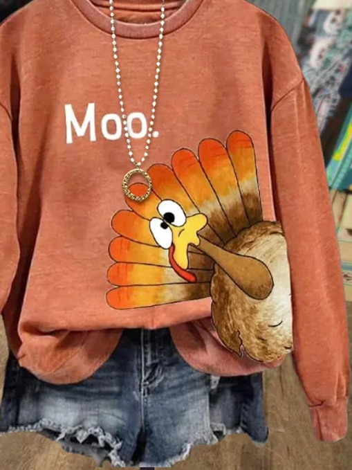Casual Crew Neck Turkey Sweatshirt Printing