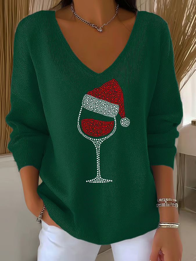 Casual Christmas V Neck Long Sleeve T-shirt