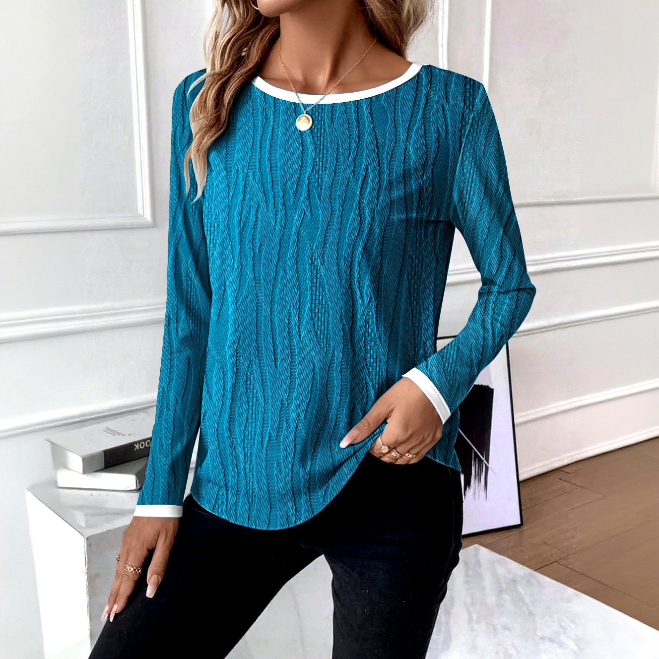 Casual Plain Crew Neck Long Sleeve T-shirt
