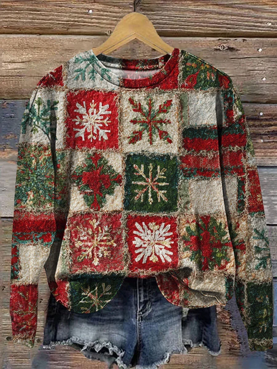 Casual Crew Neck Christmas Sweatshirt Printing