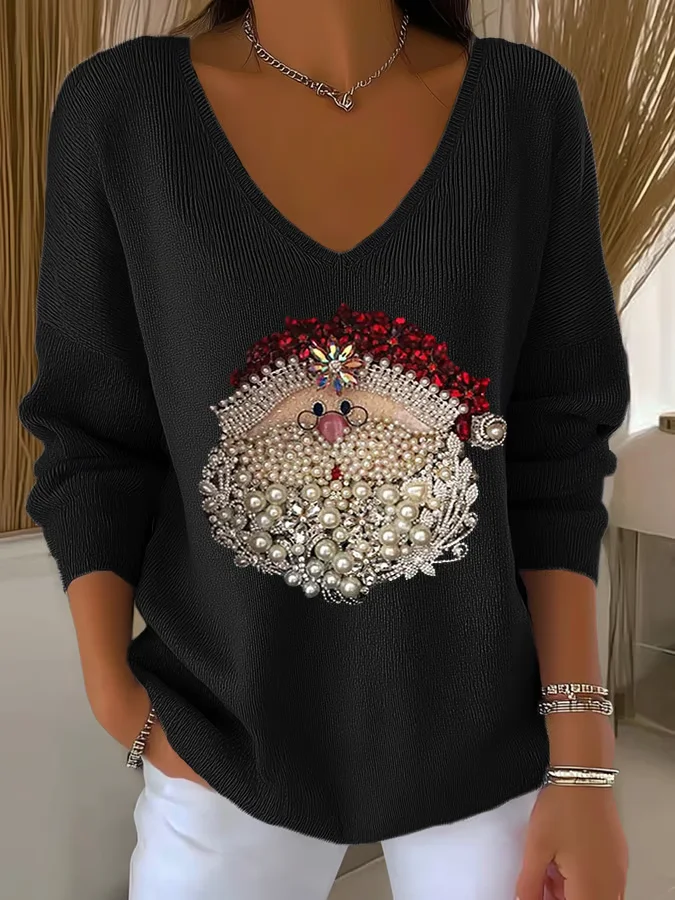 Casual Santa Claus V Neck Long Sleeve T-shirt