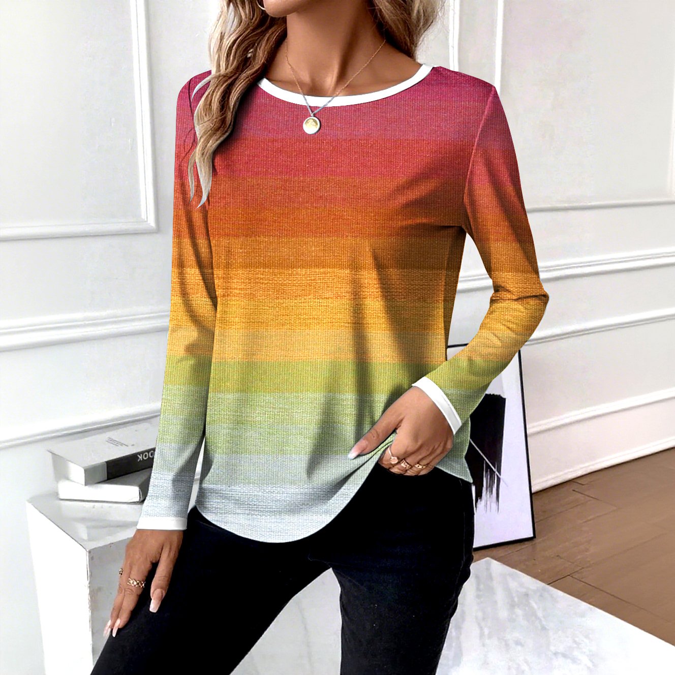 Casual Striped Crew Neck Long Sleeve T-shirt