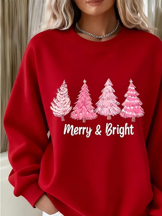 Casual Crew Neck Christmas Sweatshirt Printing