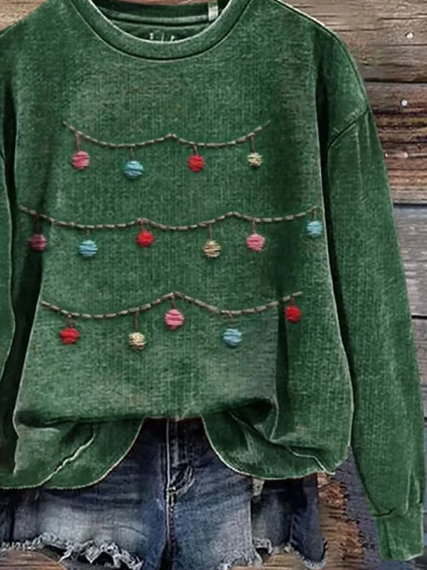 Casual Crew Neck Christmas Sweatshirt Printing