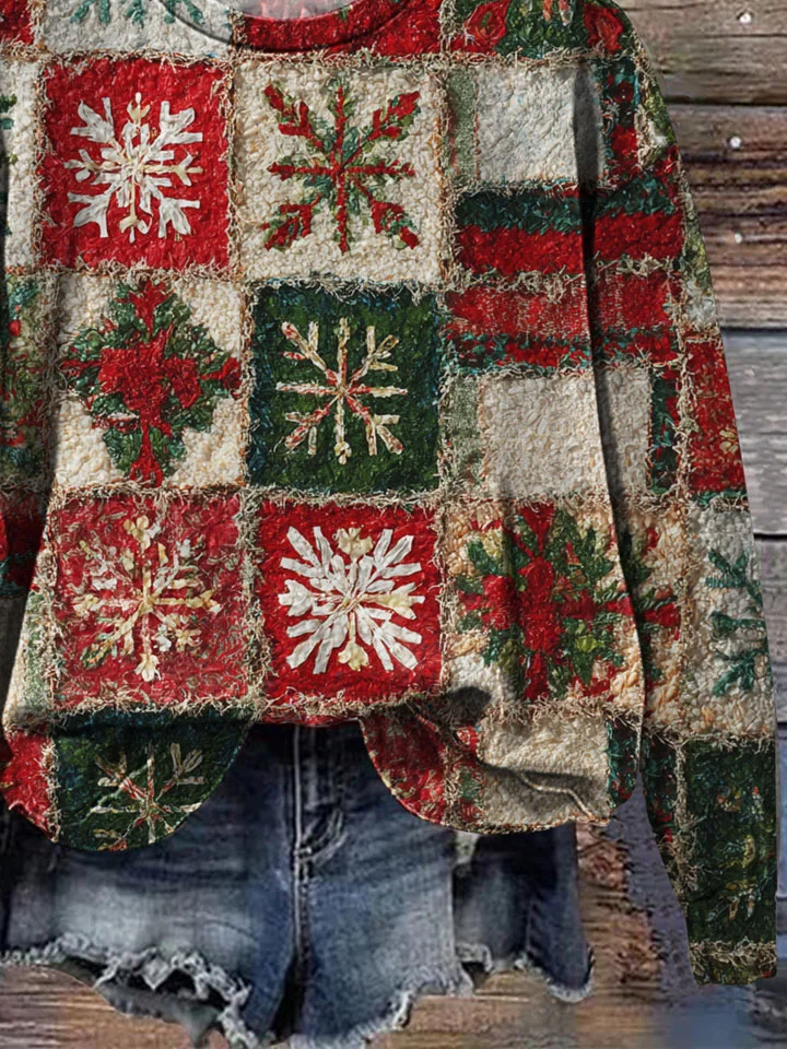 Casual Crew Neck Christmas Sweatshirt Printing