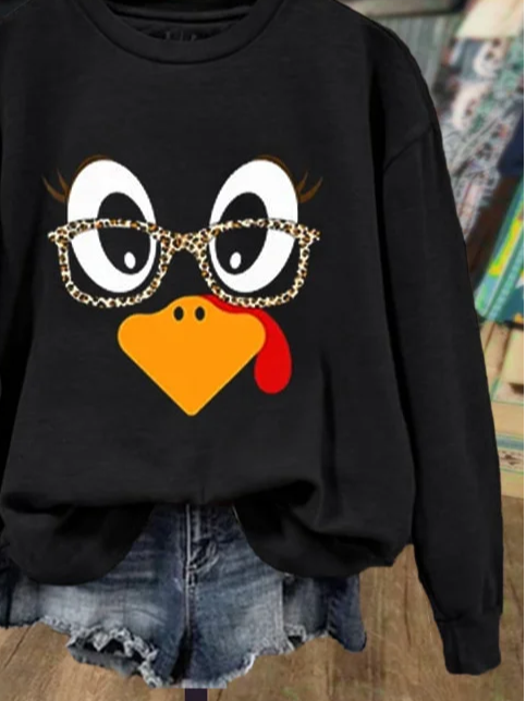 Casual Crew Neck Turkey Sweatshirt Printing