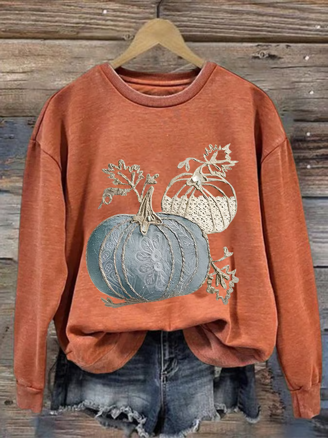 Casual Crew Neck Halloween (pumpkin) Sweatshirt Printing