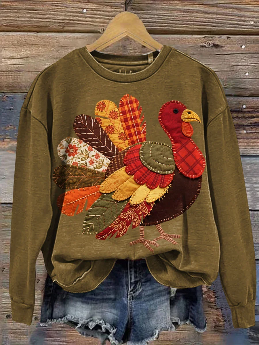 Casual Crew Neck Turkey Sweatshirt Printing