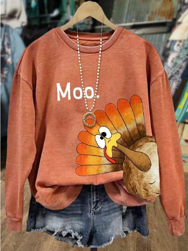 Casual Crew Neck Turkey Sweatshirt Printing