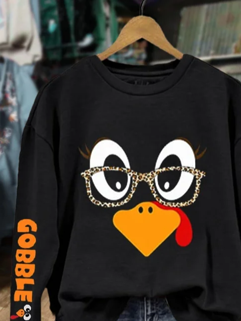Casual Crew Neck Turkey Sweatshirt Printing