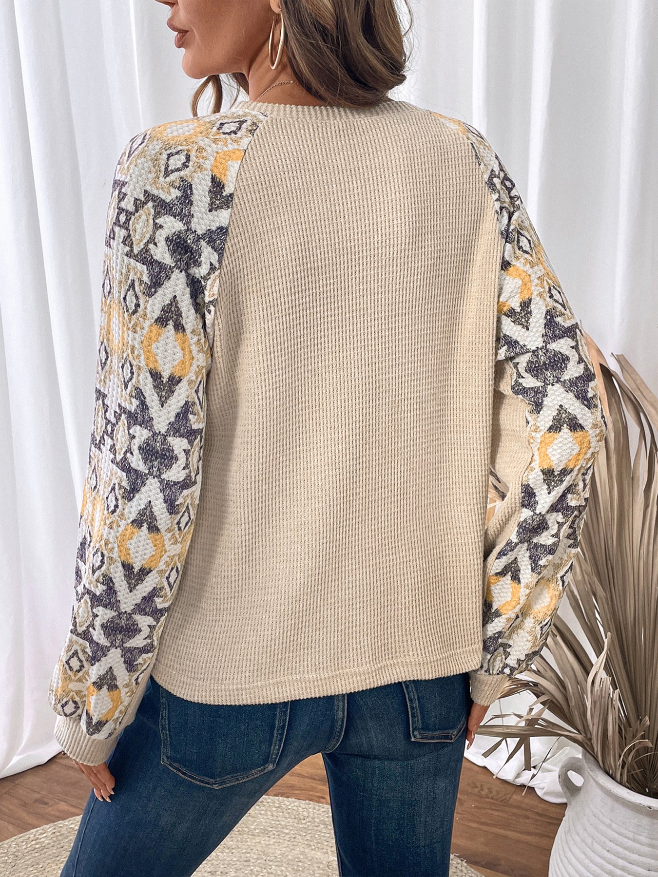 Casual Crew Neck Color Block Sweatshirt