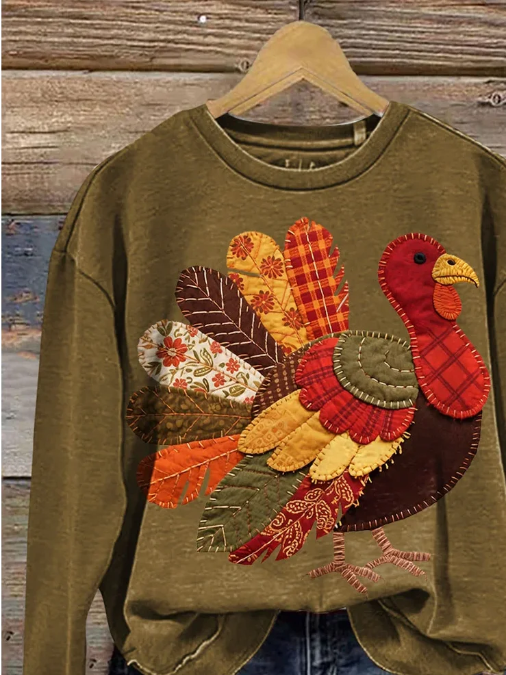 Casual Crew Neck Turkey Sweatshirt Printing