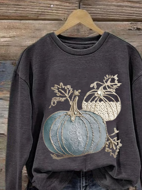Casual Crew Neck Halloween (pumpkin) Sweatshirt Printing