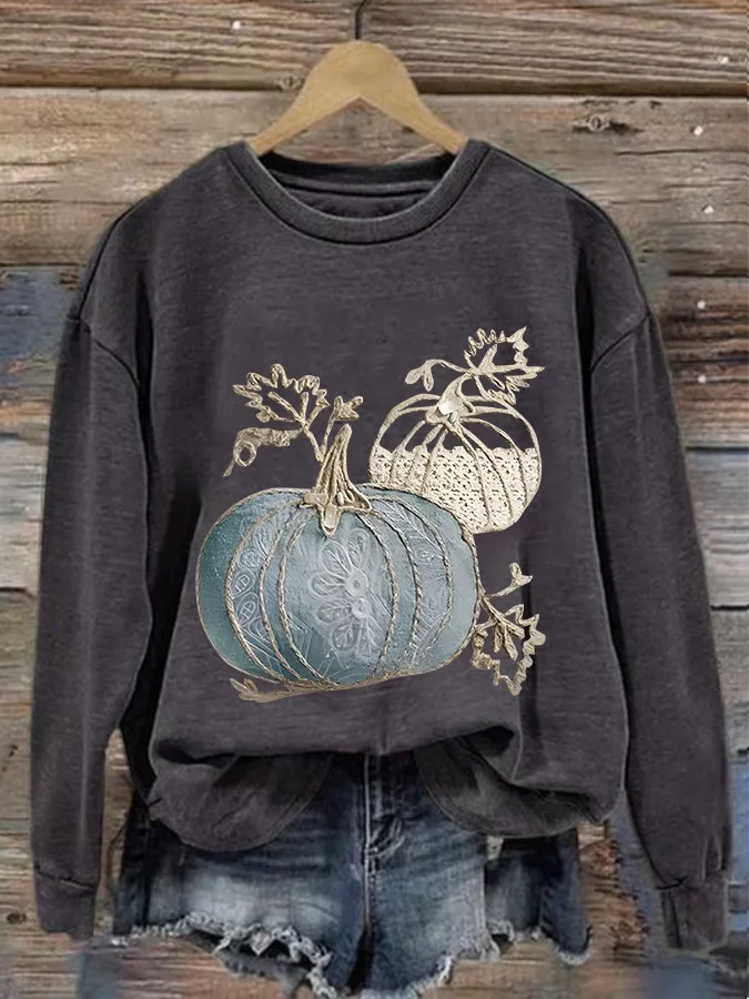 Casual Crew Neck Halloween (pumpkin) Sweatshirt Printing