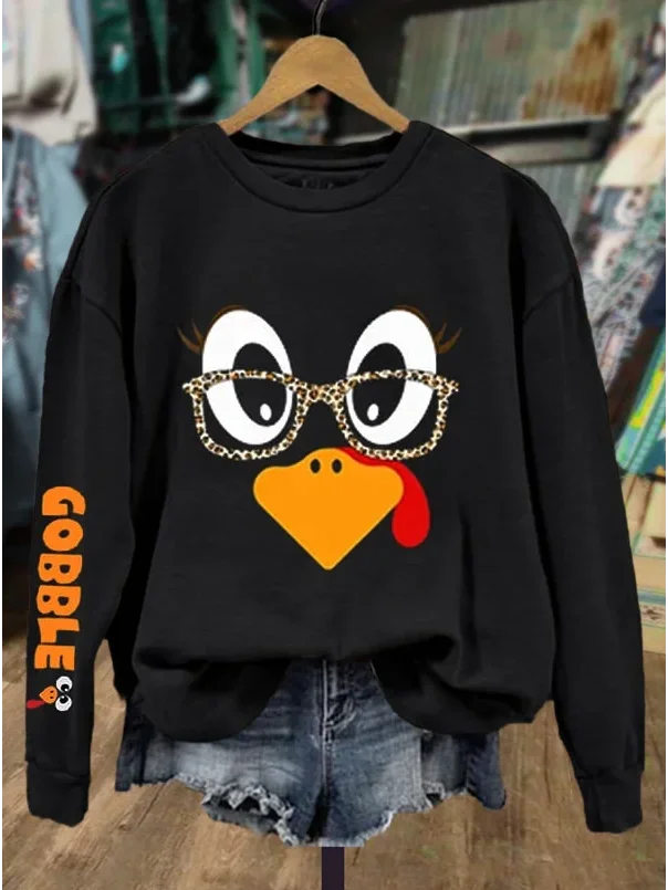 Casual Crew Neck Turkey Sweatshirt Printing