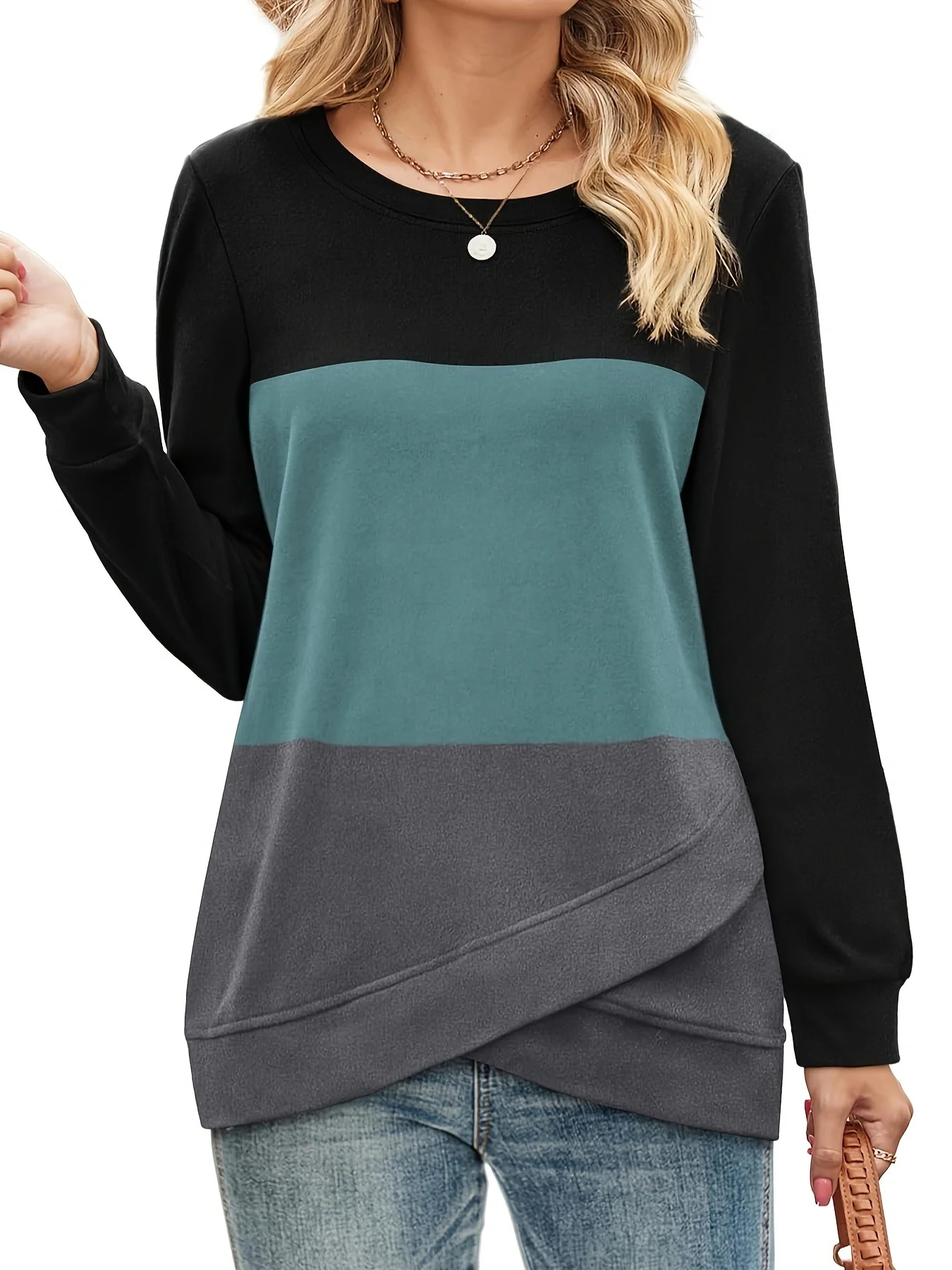 Casual Crew Neck Striped Sweatshirt