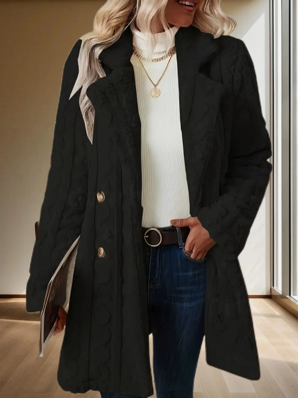 Women Winter Outerwear Casual Plain Long Sleeve Jacket