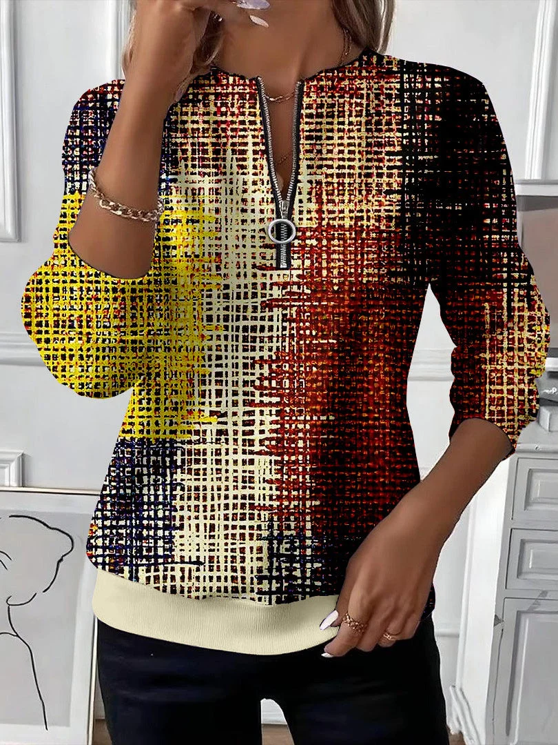 Casual Crew Neck Abstract Sweatshirt Printing