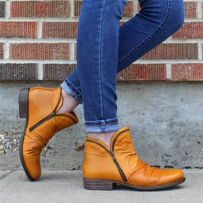 Vintage Plain Zipper Low Heel Chelsea Boots