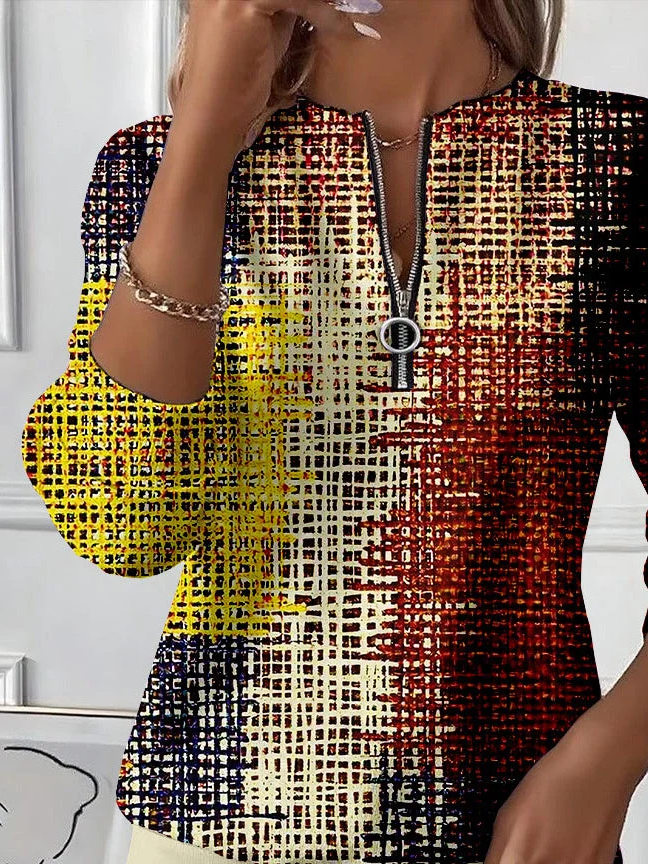 Casual Crew Neck Abstract Sweatshirt Printing