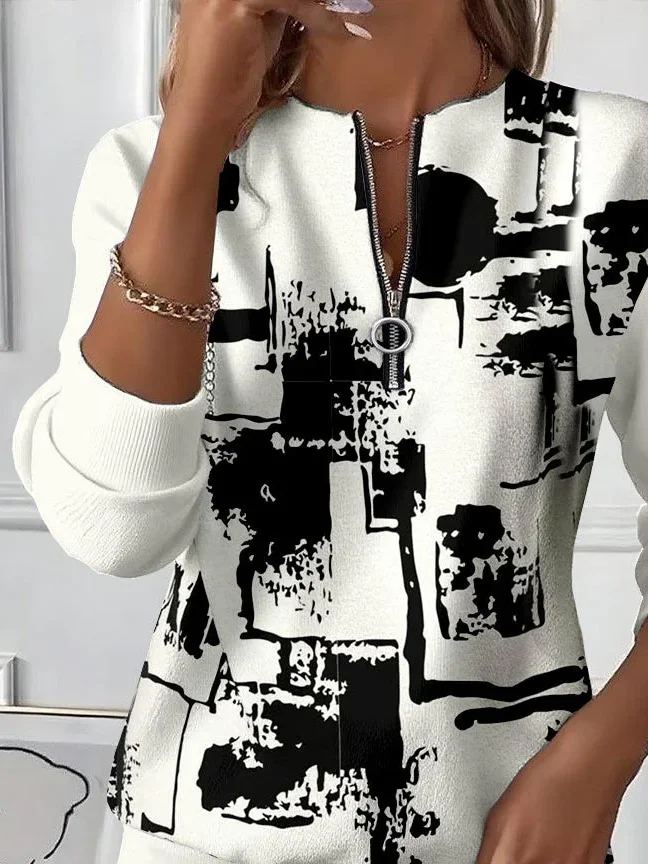 Casual Crew Neck Abstract Sweatshirt Printing