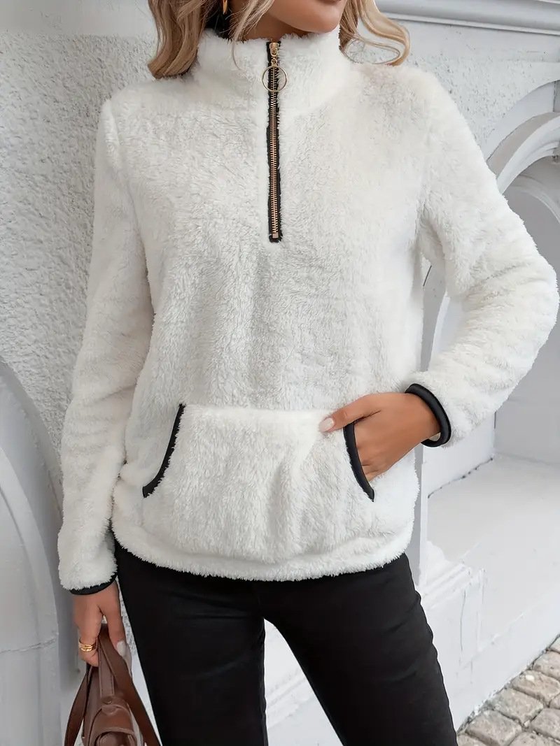 Casual V Neck Plain Sweatshirt