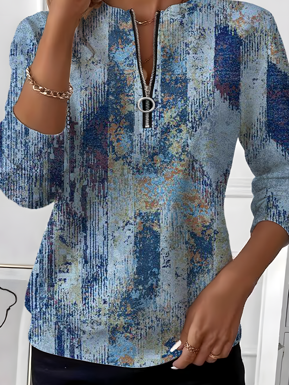 Vintage Crew Neck Geometric Sweatshirt