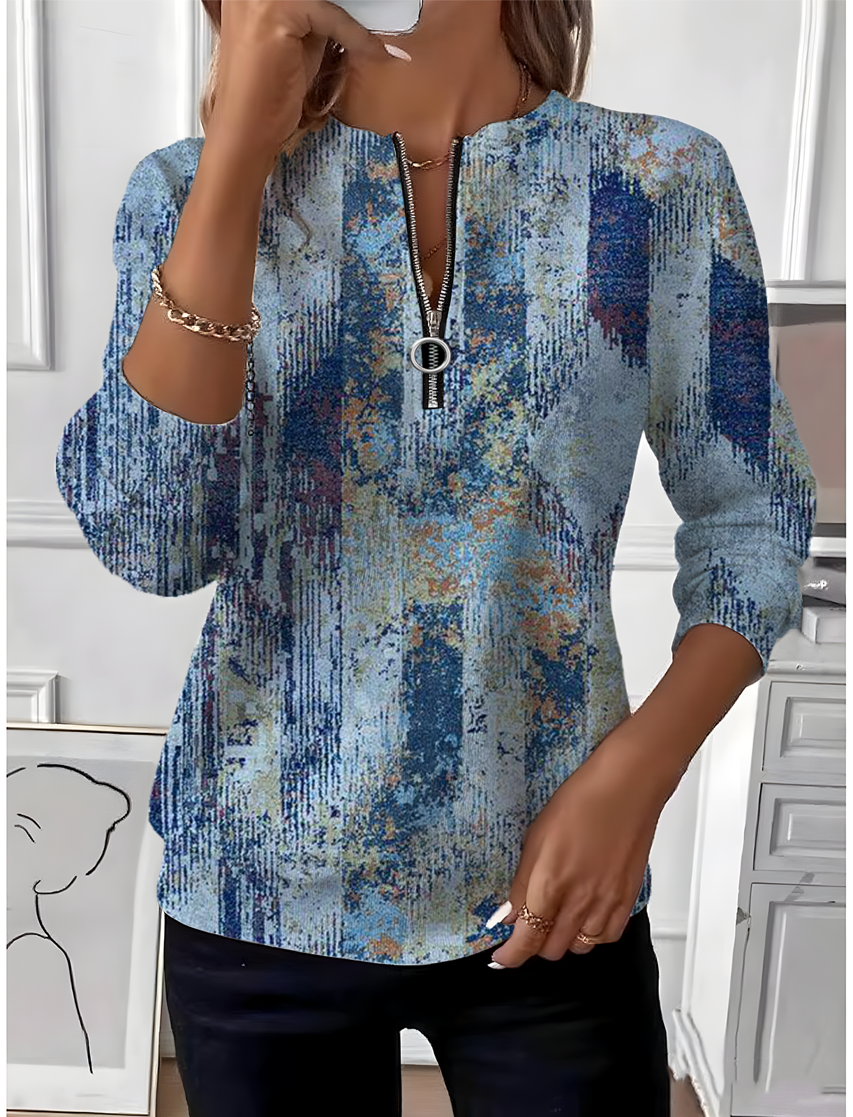 Vintage Crew Neck Geometric Sweatshirt