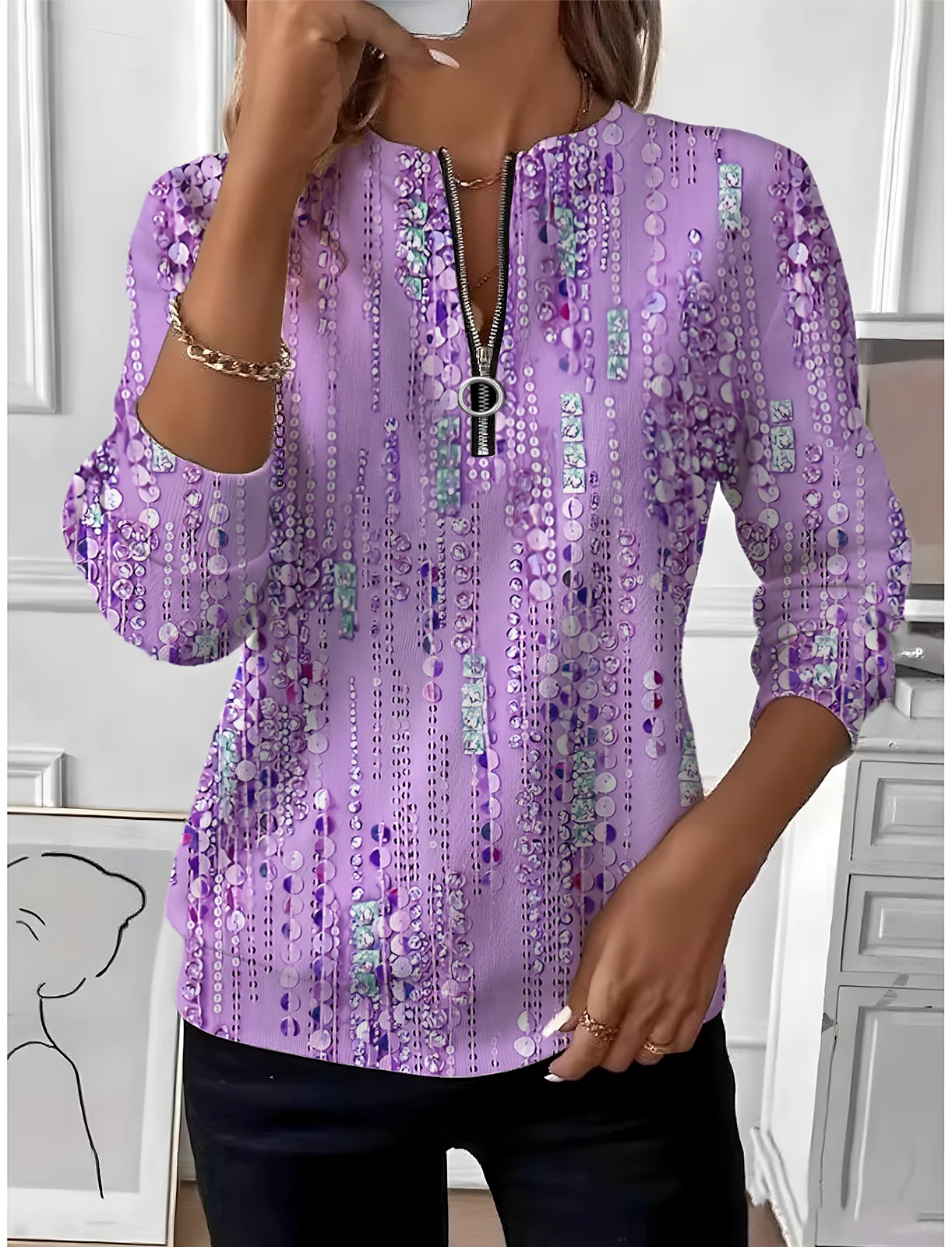 Vintage Crew Neck Geometric Sweatshirt