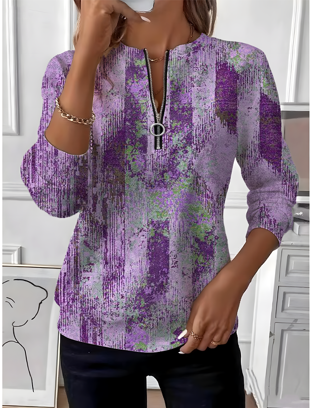 Vintage Crew Neck Geometric Sweatshirt