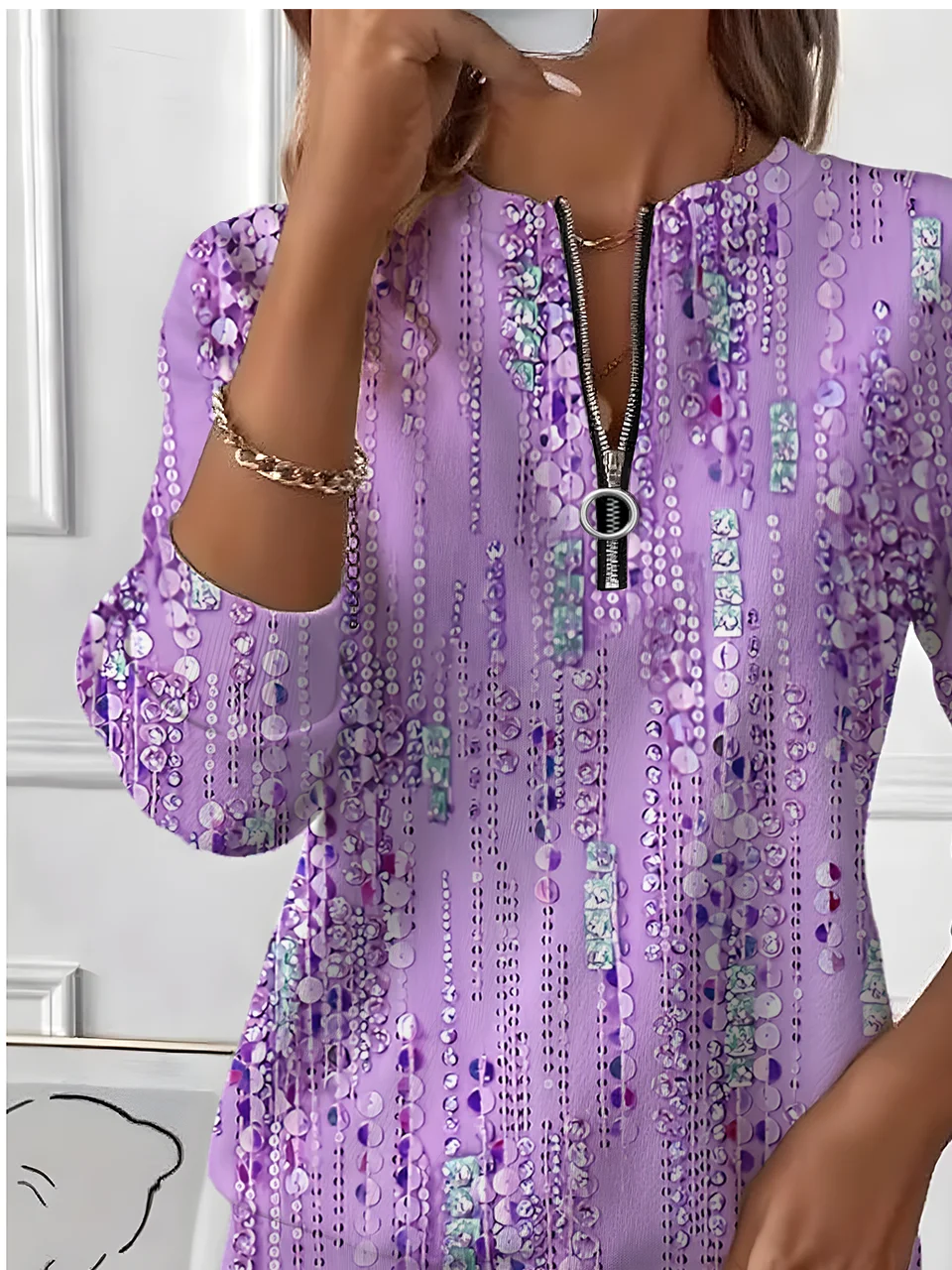 Vintage Crew Neck Geometric Sweatshirt