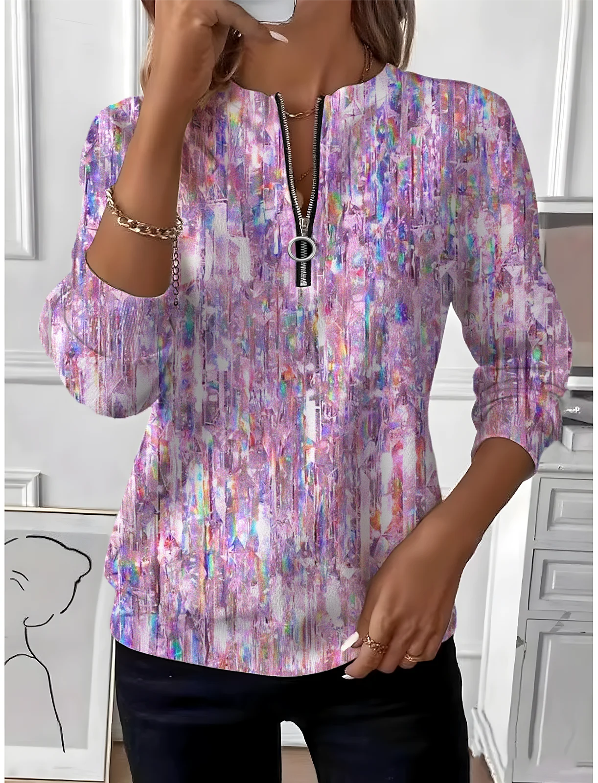 Vintage Crew Neck Gradient Pattern Sweatshirt