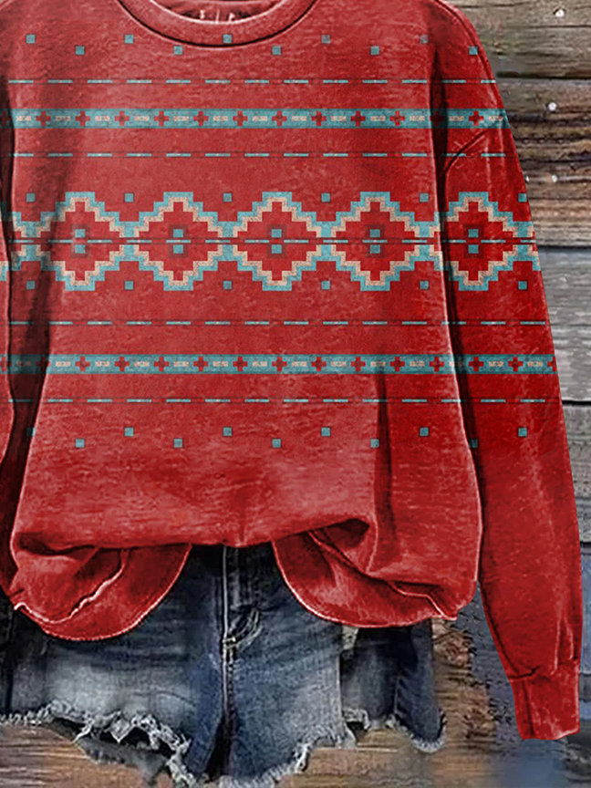 Casual Crew Neck Geometric Sweatshirt Printing