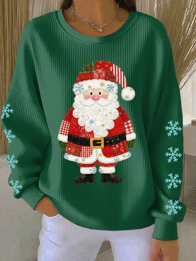 Christmas Casual Crew Neck Santa Claus Printing Sweatshirt