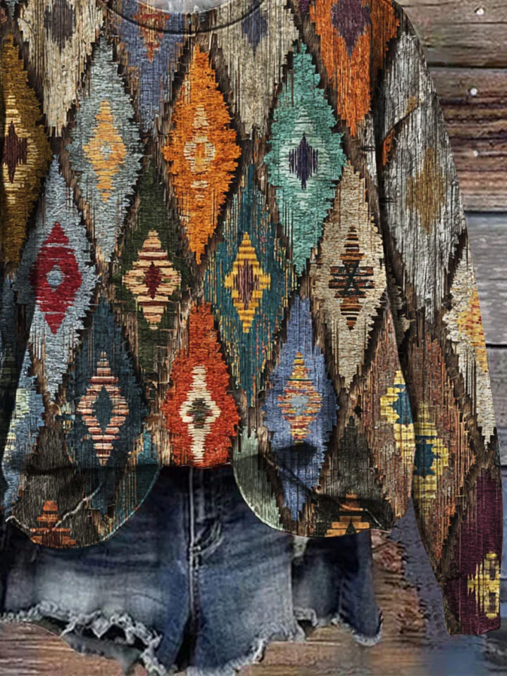 Casual Crew Neck Abstract Sweatshirt Printing