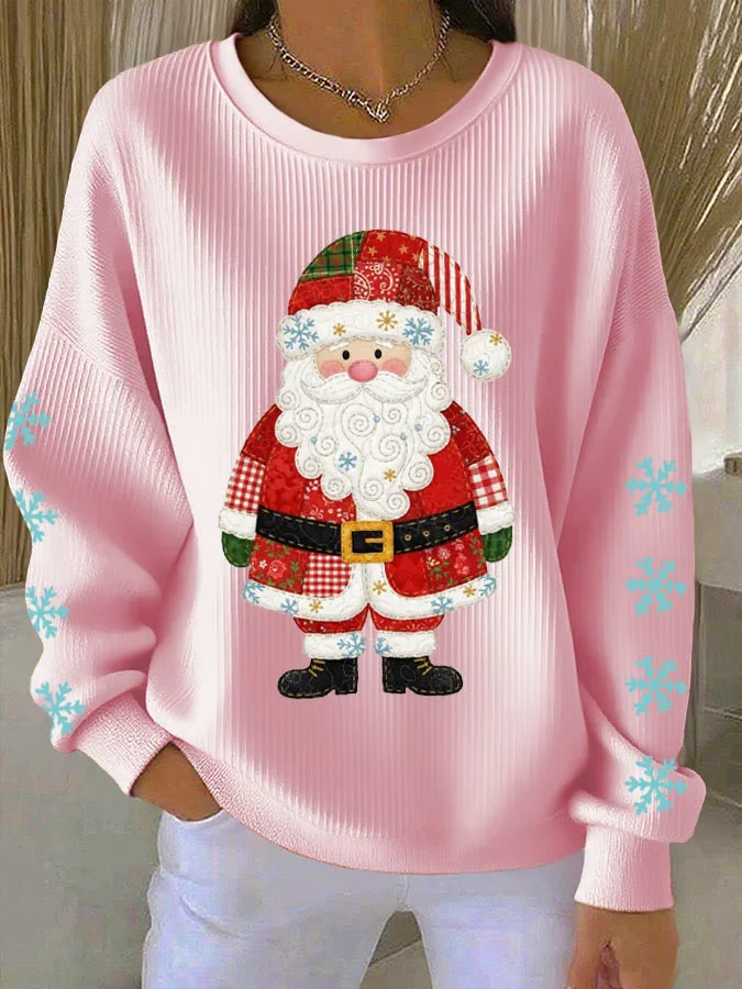 Christmas Casual Crew Neck Santa Claus Printing Sweatshirt
