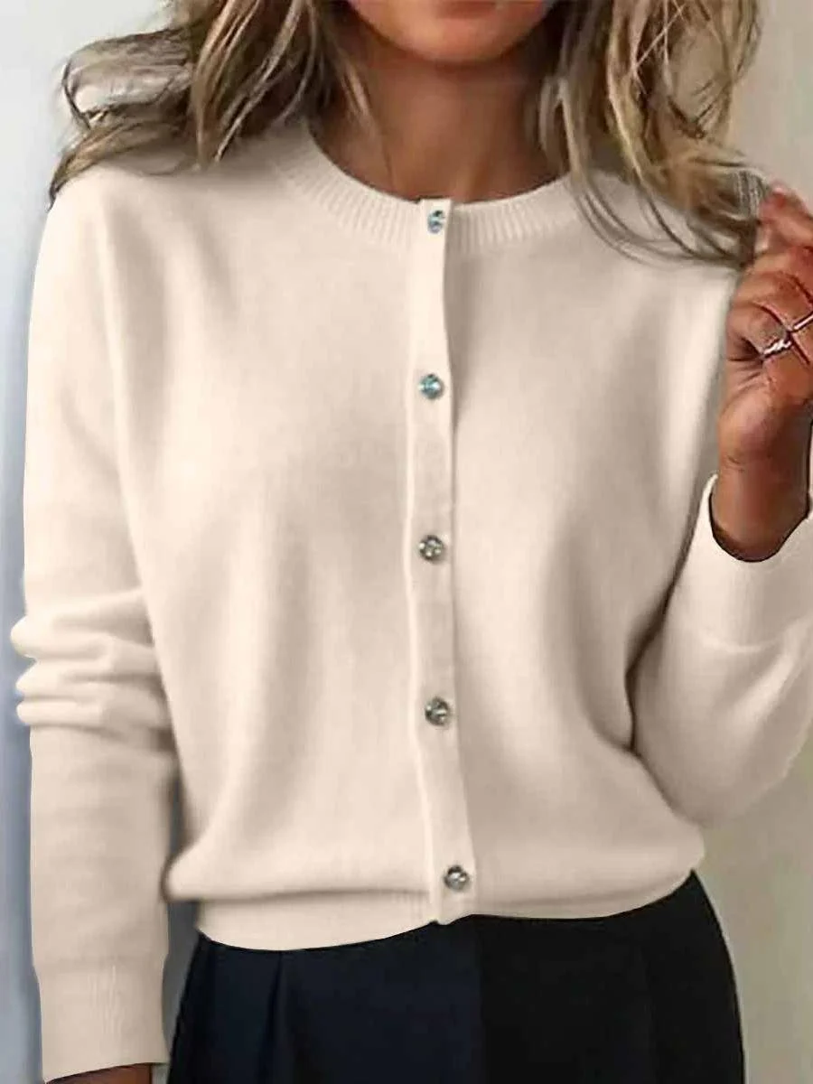 Women Plain Long Sleeve Comfy Vintage Cardigan