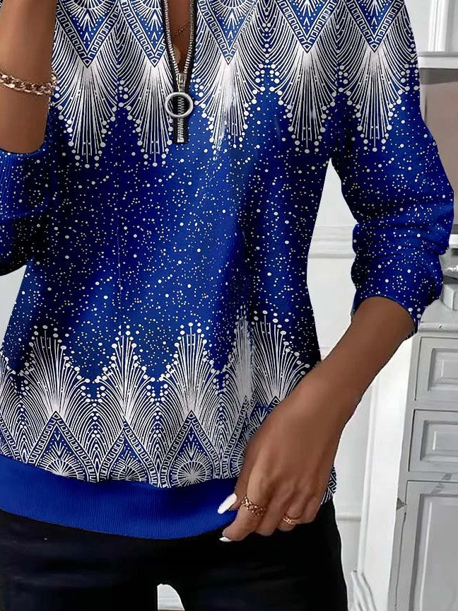 Casual Crew Neck Abstract Sweatshirt Printing