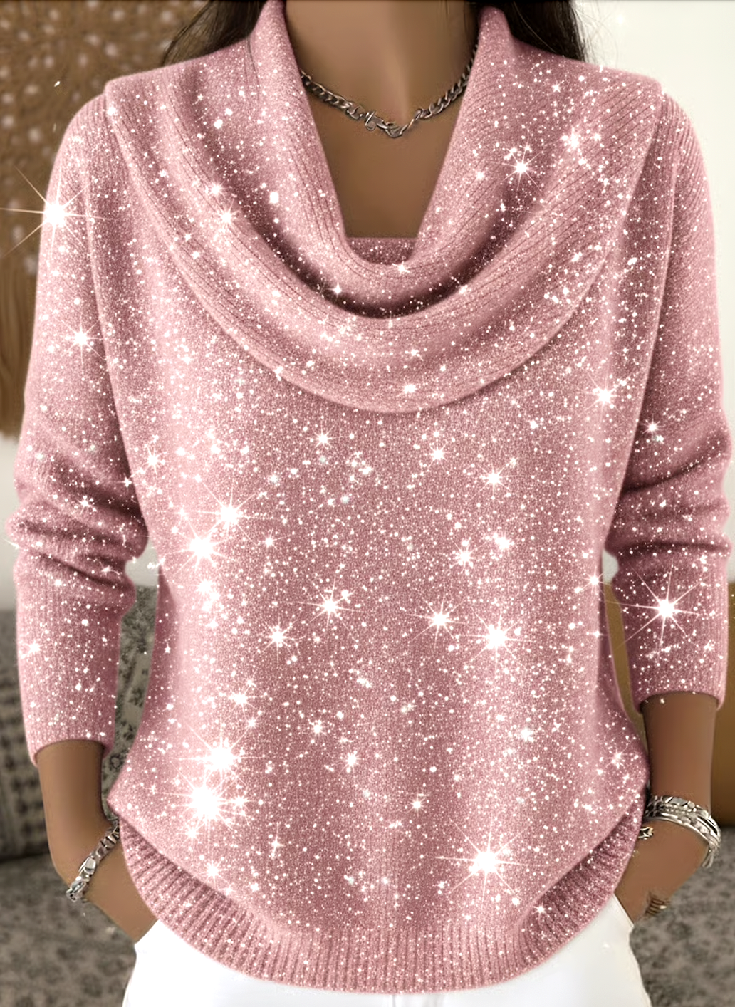 Women Cotton Plain Long Sleeve Comfy Casual Sweater