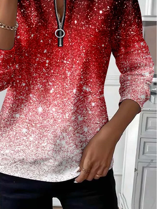 Casual Crew Neck Christmas Sweatshirt Printing