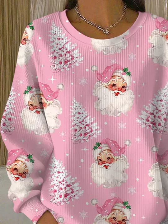 Casual Crew Neck Santa Claus Sweatshirt Printing